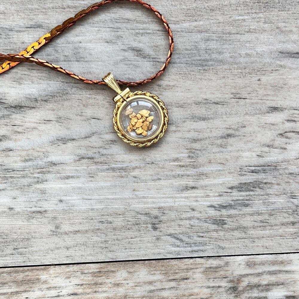 Vintage 12KGF Gold Nugget Shaker Pendant 14KGP Chain Real 22K Gold Nuggets - Picture 4 of 10